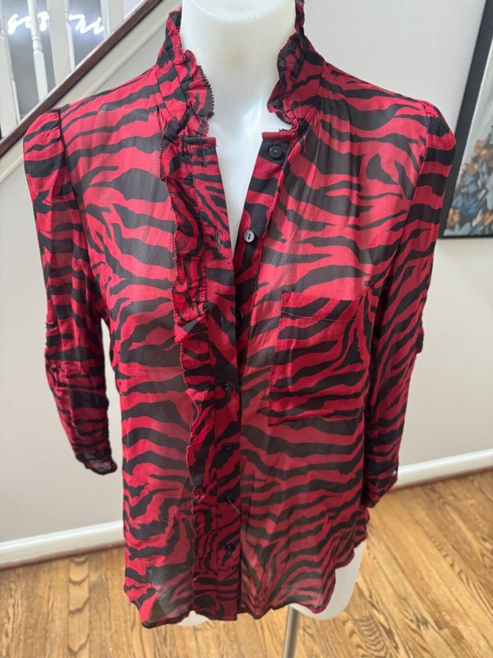 ba&sh Sisco Zebra Print Blouse Red Black Size Small